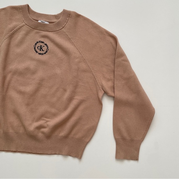 Calvin Klein Jeans Tan Brown Fall Cozy Knit Crew Neck Sweater, Size Medium - Picture 5 of 11